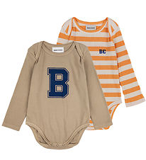 Bobo Choses Bodysuit l/s - 2-Pack - White/Yellow Striped/Brown w