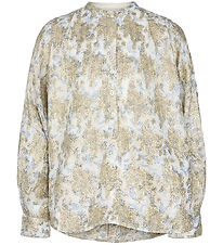 Sofie Schnoor Meisjes overhemdblouse - Wit/Lichtblauw m. Goud