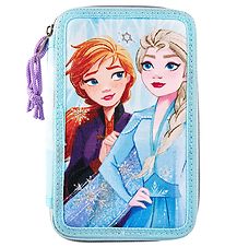 Frozen Pencil Case w. Contents - Twozip - Blue w. Print/Glitter