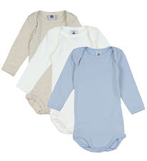 Petit Bateau Bodysuit l/s - 3-Pack - White/Blue/Cream Melange