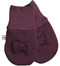 Racing Kids Mittens - Wool/Cotton - Red Grape w. Bow