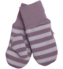 Racing Kids Mittens - Wool/Cotton - Dusty Purple w. Stripes