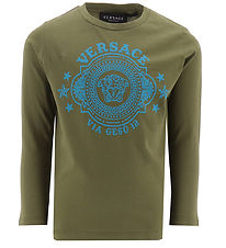 Versace Blouse - Vert fonc/Bleu Clair av. Logo