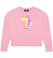 Karl Lagerfeld Sweatshirt - Cropped - Pink Washed w. Cat