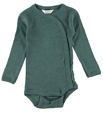 Joha Wrap Bodysuit l/s - Rib - Wool/Silk - Dark Green