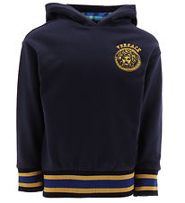 Versace Kapuzenpullover - Navy m. Gold/Blau Kariert