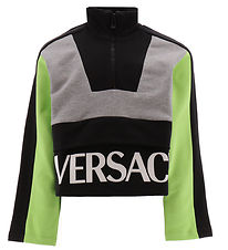 Versace Sweatshirt m. Rits - Grijs Gevlekt m. Zwart/Neon Groen