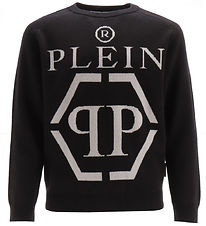 Philipp Plein Blouse - Katoen/Wol - Zwart m. Logo