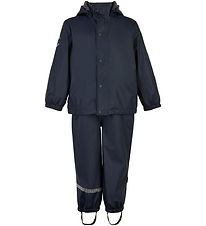 Mikk-Line Rainwear w. Fleece/Suspenders - PU - Blue Nights