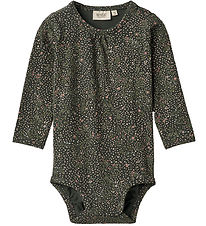 Wheat Bodysuit l/s - Liv - Black Coal Small Flowers