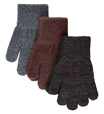 Mikk-Line Gloves - Wool/Polyamide - 3-Pack - Dark Mint/Black/Ant