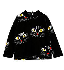 Mini Rodini Bluse - Velours - CAT Gesicht - Schwarz