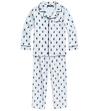 Polo Ralph Lauren Pyjamas - Vit/Ljusblrandig m. Gosedjur