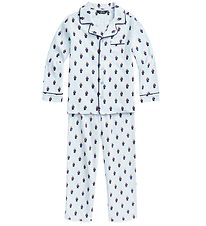 Polo Ralph Lauren Pysjamas - Hvit/Lyseblå Stripet m. Bamser