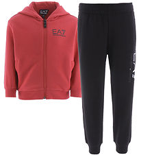 EA7 Sweatset - Rood/zwart m. zilver