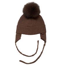 Huttelihut Baby Hat - Knitted - Wool - Chullu - Brown w. Pom-Pom