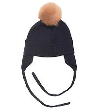 Huttelihut Babymuts - Gebreid - Wol - Chullu - Navy m. Pom-Pom