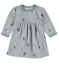 Joha Dress - Wool/Cotton - Dusty Green w. Geese