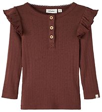 Lil' Atelier Blouse - Rib - NmfRachel - Rum Raisin w. Pointelle