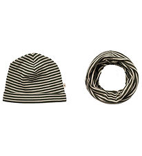 Wheat Bonnet/charpe Tube - Laine - Arta - Green Stripe