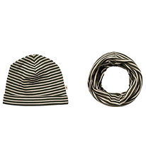 Wheat Beanie/Tube Scarf - Wool - Arta - Green Stripe