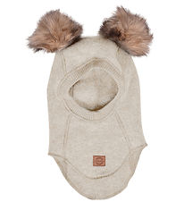Mikk-Line Balaclava - Wool - Melange Offwhite w. Pom-Pom