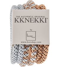 Kknekki Elastic Hair Bands - Slim - 6-Pack - Brown/Silver