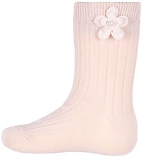 Condor Socken m. Blume - Rib - Puderpink