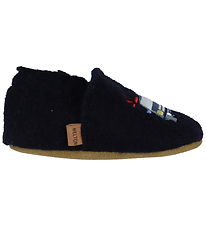 Melton Slippers - Wool - Navy w. Police Car