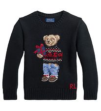 Polo Ralph Lauren Blouse - Knitted - Holiday - Black w. Soft Toy