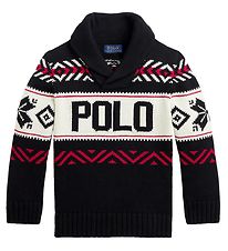 Polo Ralph Lauren Genser - Strikk - Holiday - Svart/Hvit m. Rød
