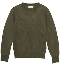 Creamie Blouse - Knitted - Olive Night w. Pointelle