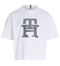 Tommy Hilfiger T-Shirt - Paillettes monogramme - White av. Paill