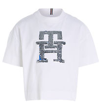 Tommy Hilfiger T-shirt - Monogram Sequins - White w. Sequins