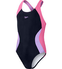 Speedo Zwempak - Spiritback met kleurenblokken - Navy/Paars