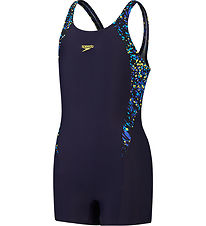 Speedo Swimsuit - Printed Panel Legsuit - Black/Blue