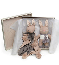 ThreadBear Gift Set - Brown Rabbit rattle and Comfort Blanket