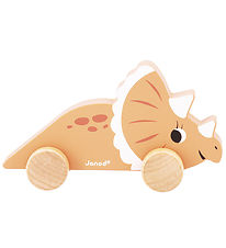 Janod Wooden Toy - Push Along - Dino Triceratops
