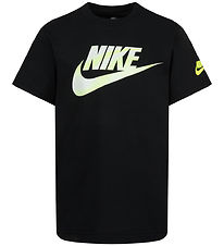 Nike T-shirt - Svart m. Lime/Vit