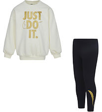 Nike Set - Leggings/Sweatshirt - Black/Off White w. Gold