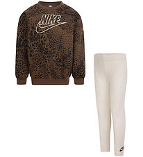 Nike Set - Leggings/Sweatshirt - Pale Ivory Heather/Brown w. Leo