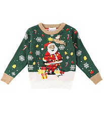 Jule-Sweaters Bluse m. Hell - Santa Weihnachtsstern - Dunkelgrn