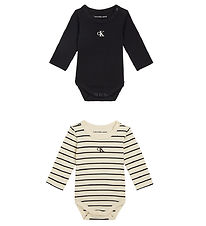 Calvin Klein Rompers l/s - 2-pack - Zwart/Vanilla Stripe