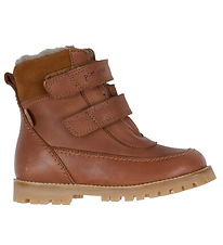 Pom Pom Winter Boots w. Lining - Velcro Boot Tex - Dark Camel