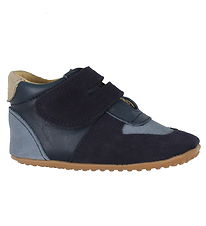 Pom Pom Soft Sole Leather Shoes - Navy/Light Blue