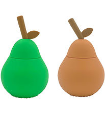 OYOY Cups w. Straws - 2-Pack - Pear - Silicone - Apricot/Brigh