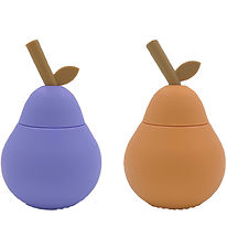 OYOY Cups w. Straws - 2-Pack - Pear - Silicone - Apricot/Purple
