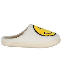 By Str Chaussons - Blanc/Jaune av. Smiley