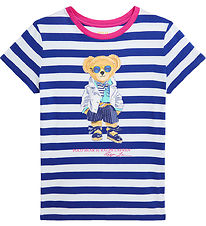 Polo Ralph Lauren T-Shirt - Wit/Blauw Gestreept m. Knuffel