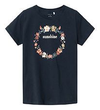 Name It T-shirt - NkfNoster - Dark Sapphire w. Floral Wreath